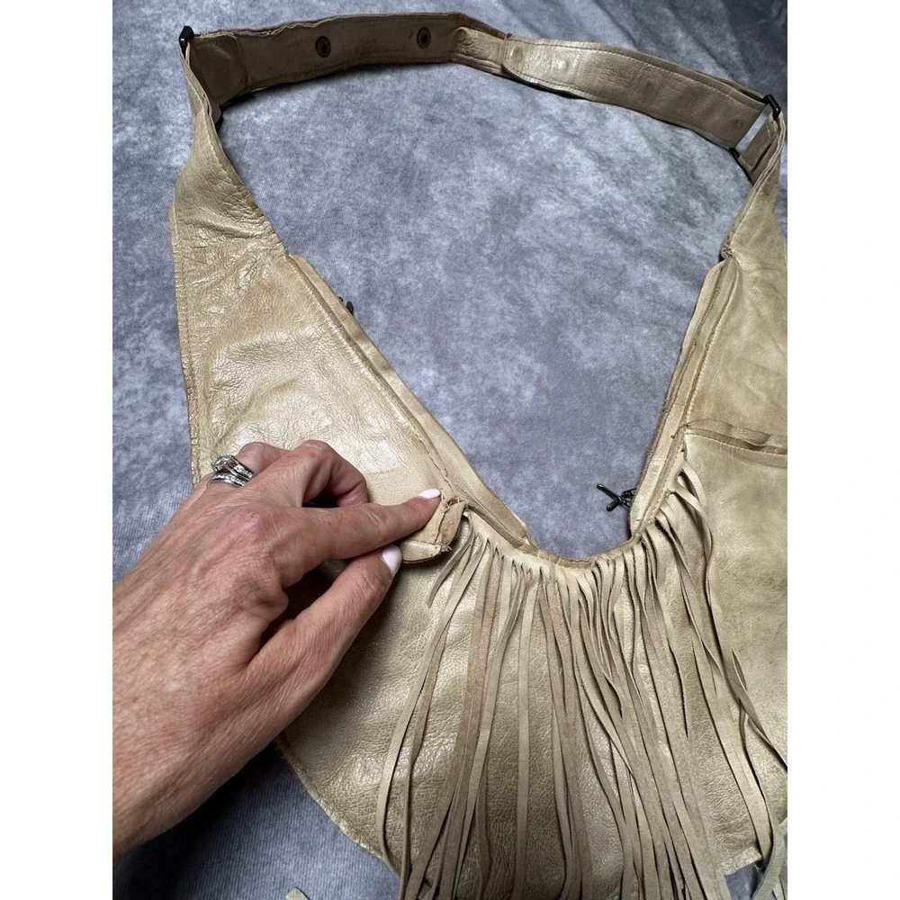 Authentic Sash Bag Leather‎ Fringe Crossbody Tan 10-Pocket Ergonomic India READ